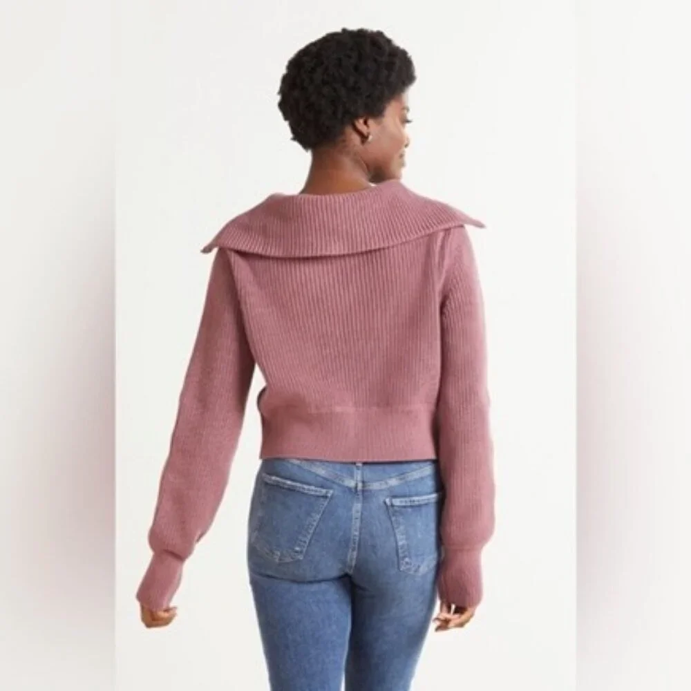 Varley Mentone Half Zip Sweater Mauve Chunky Knit Cotton Athleisure Pullover XL - Picture 4 of 13